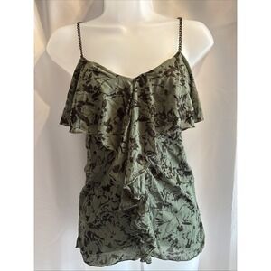 Express Olive Green & Black Top W/Metal Straps & Ruffles Lined Size‎ XS y2k